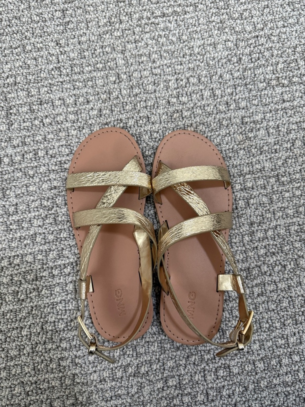 Mango Girls Metallic Gold Crisscross Sandals with Pink Footbed